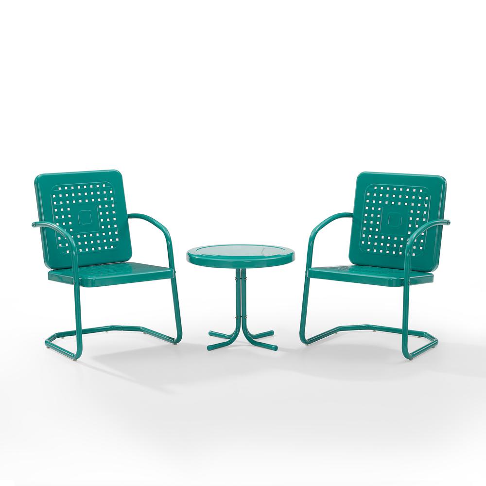 Bates 3Pc Outdoor Metal Armchair Set Turquoise Gloss - Side Table & 2 Armchairs. Picture 3