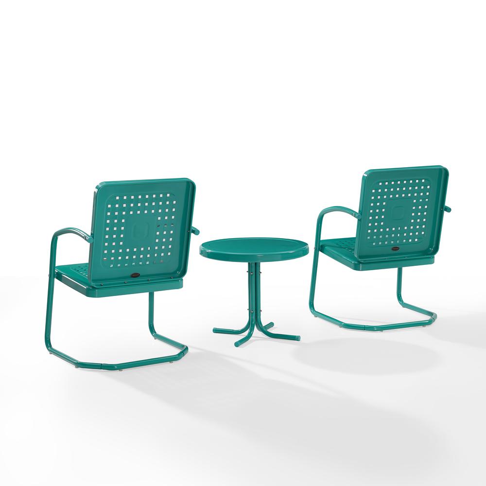 Bates 3Pc Outdoor Metal Armchair Set Turquoise Gloss - Side Table & 2 Armchairs. Picture 2