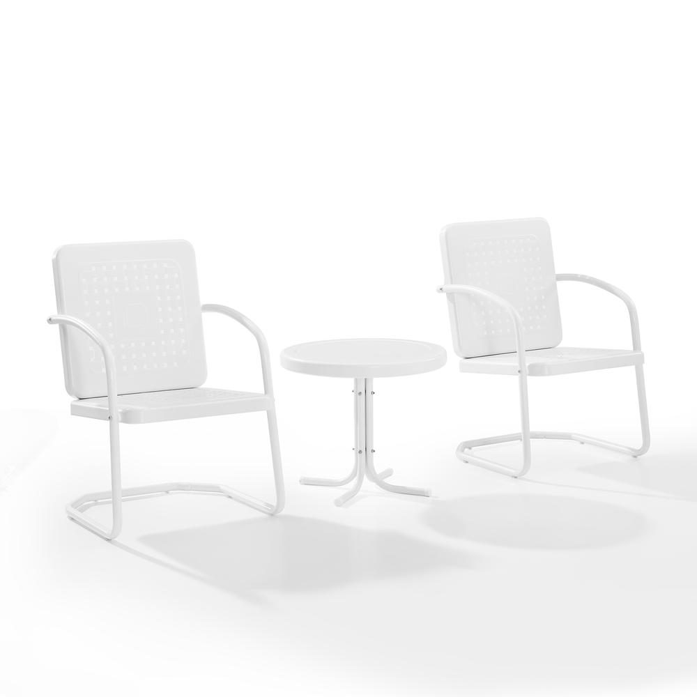 Bates 3Pc Outdoor Metal Armchair Set White Gloss/White Satin - Side Table & 2 Armchairs. Picture 5