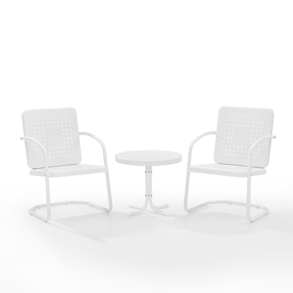 Bates 3Pc Outdoor Metal Armchair Set White Gloss/White Satin - Side Table & 2 Armchairs. Picture 10