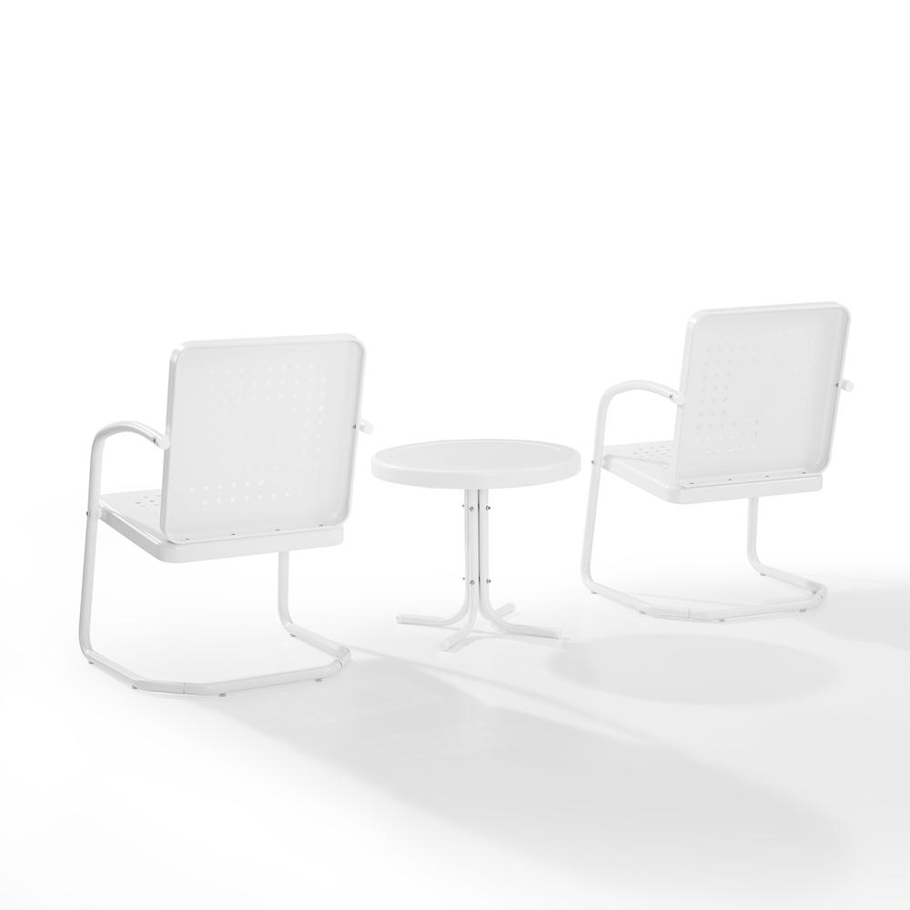 Bates 3Pc Outdoor Metal Armchair Set White Gloss/White Satin - Side Table & 2 Armchairs. Picture 4