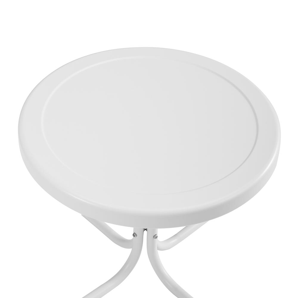 Bates 3Pc Outdoor Metal Armchair Set White Gloss/White Satin - Side Table & 2 Armchairs. Picture 1