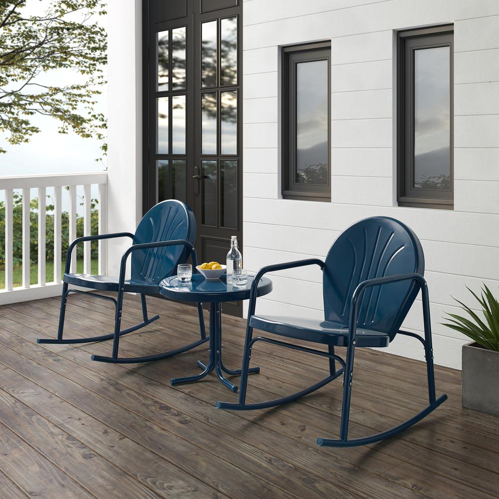 Griffith 3Pc Outdoor Metal Rocking Chair Set Navy Gloss - Side Table & 2 Rocking Chairs. The main picture.