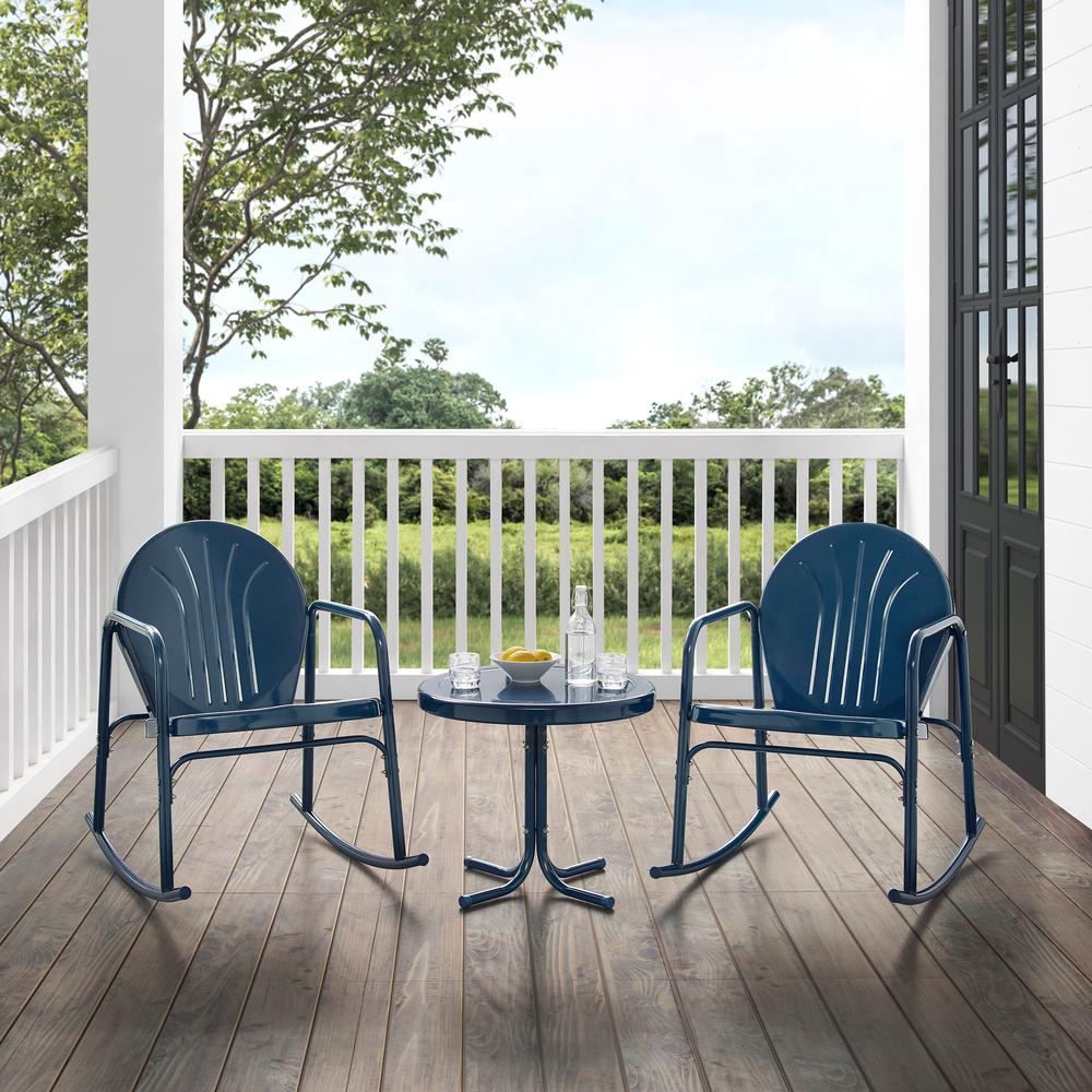Griffith 3Pc Outdoor Metal Rocking Chair Set Navy Gloss - Side Table & 2 Rocking Chairs. Picture 11