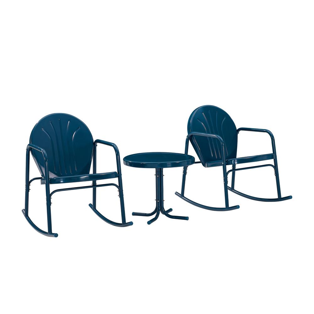 Griffith 3Pc Outdoor Metal Rocking Chair Set Navy Gloss - Side Table & 2 Rocking Chairs. Picture 2