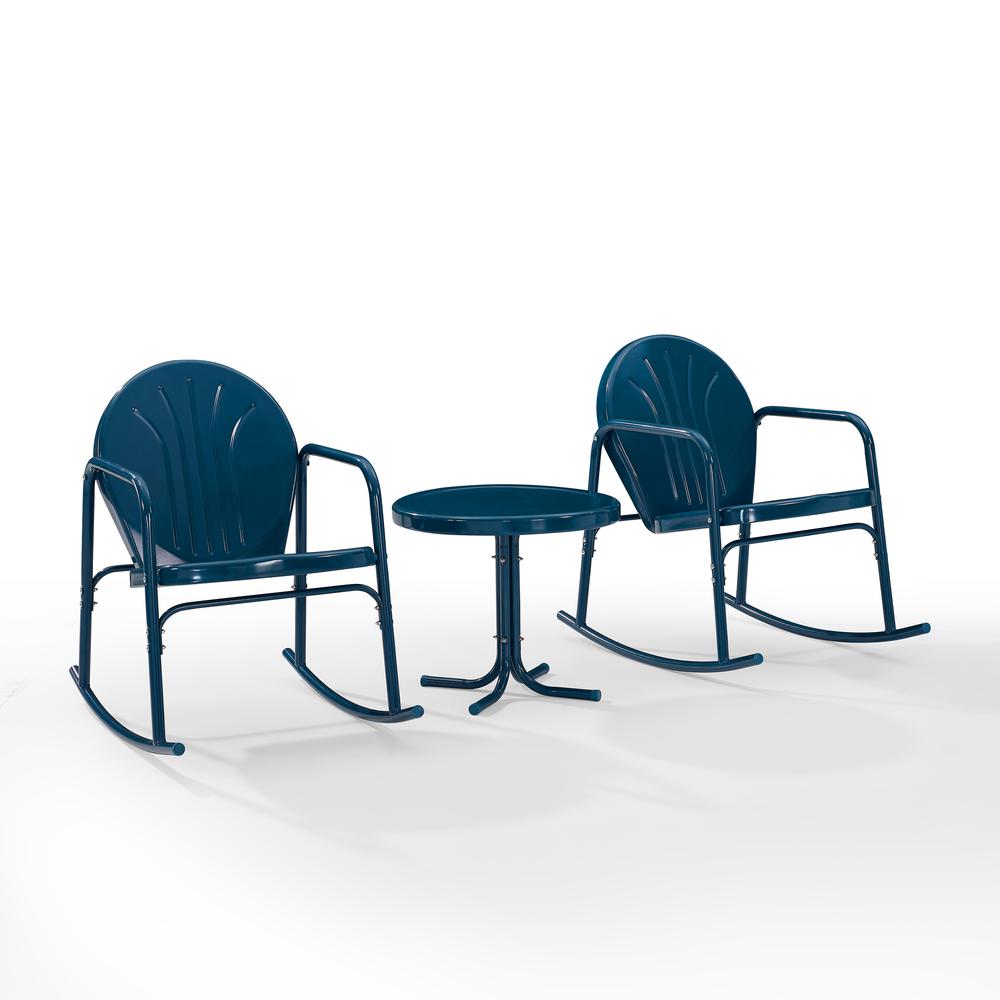 Griffith 3Pc Outdoor Metal Rocking Chair Set Navy Gloss - Side Table & 2 Rocking Chairs. Picture 10