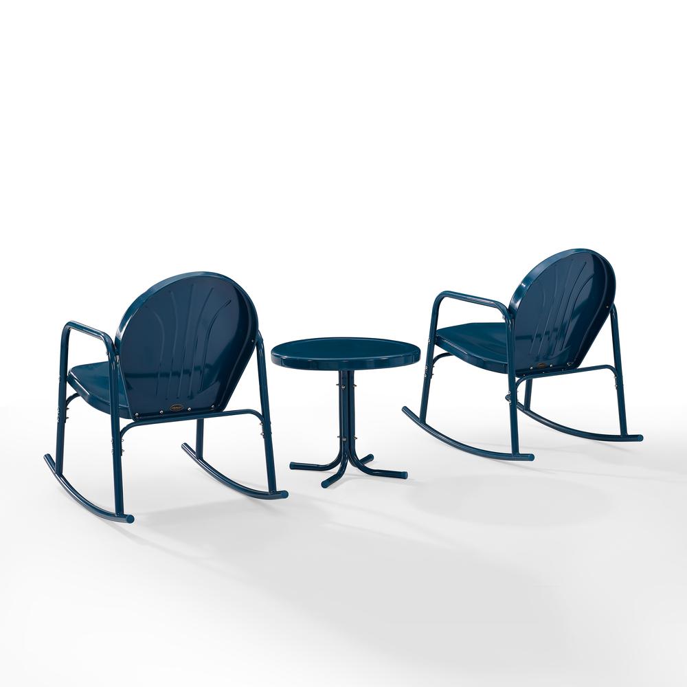 Griffith 3Pc Outdoor Metal Rocking Chair Set Navy Gloss - Side Table & 2 Rocking Chairs. Picture 12