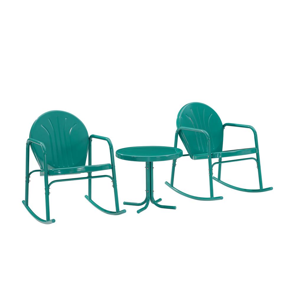Griffith 3Pc Outdoor Metal Rocking Chair Set Turquoise Gloss - Side Table & 2 Rocking Chairs. Picture 3
