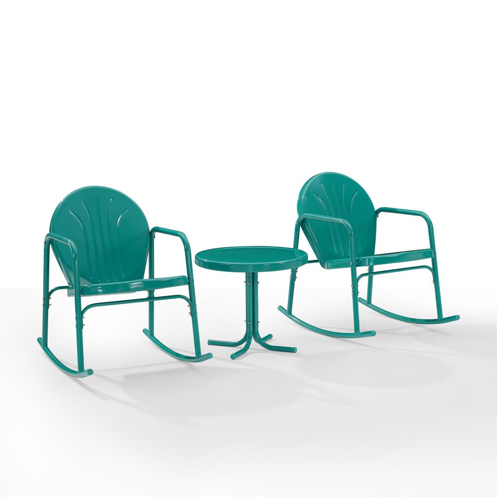 Griffith 3Pc Outdoor Metal Rocking Chair Set Turquoise Gloss - Side Table & 2 Rocking Chairs. Picture 7