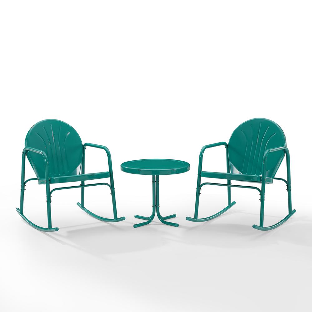 Griffith 3Pc Outdoor Metal Rocking Chair Set Turquoise Gloss - Side Table & 2 Rocking Chairs. Picture 13
