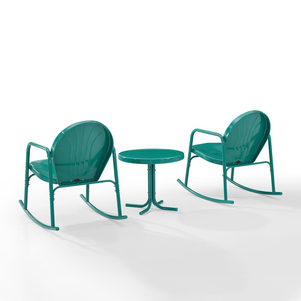 Griffith 3Pc Outdoor Metal Rocking Chair Set Turquoise Gloss - Side Table & 2 Rocking Chairs. The main picture.