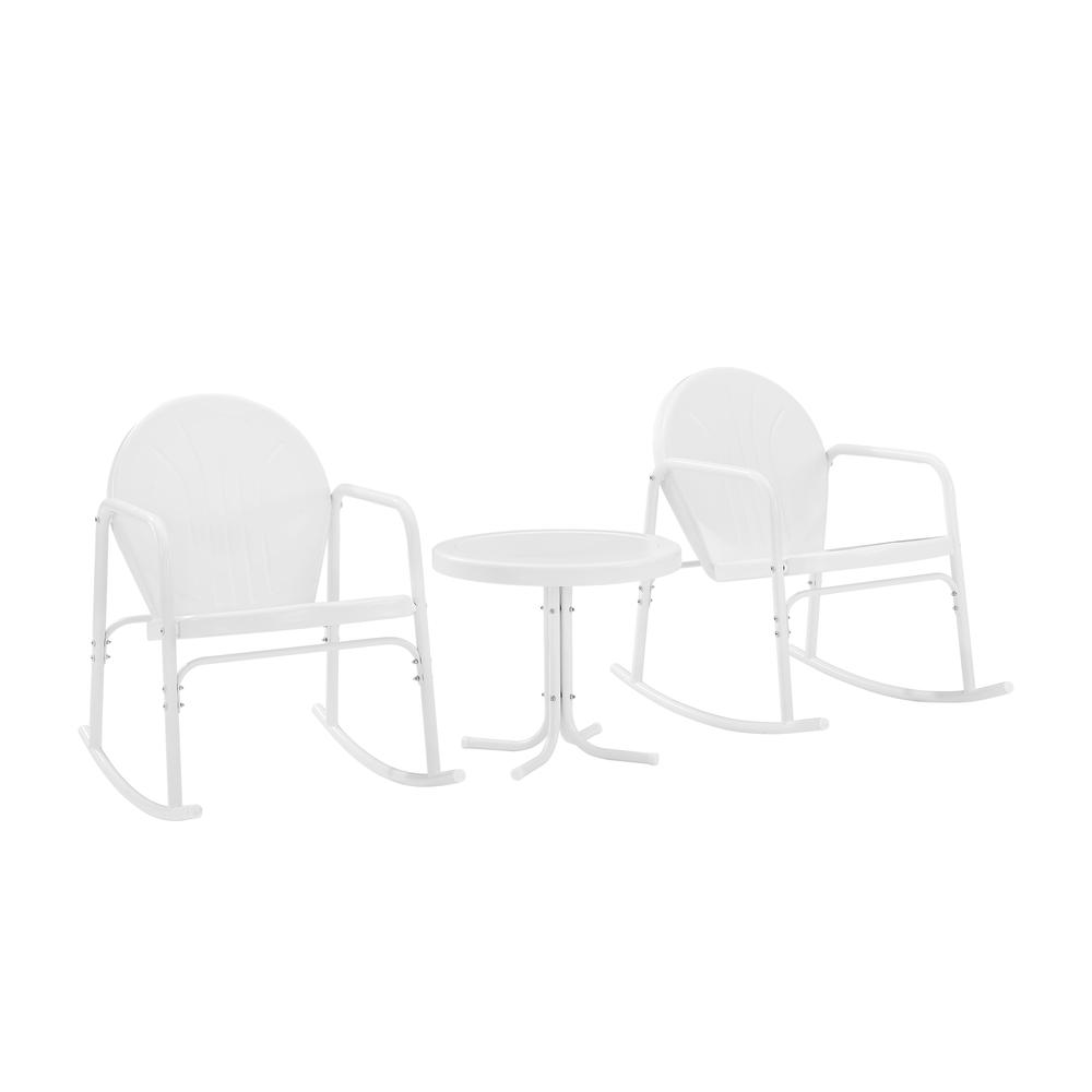 Griffith 3Pc Outdoor Metal Rocking Chair Set White Gloss/White Satin - Side Table & 2 Rocking Chairs. Picture 9