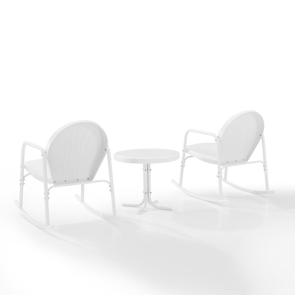 Griffith 3Pc Outdoor Metal Rocking Chair Set White Gloss/White Satin - Side Table & 2 Rocking Chairs. Picture 13
