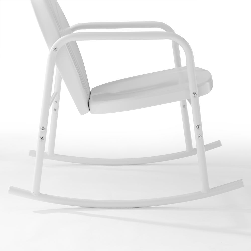 Griffith 3Pc Outdoor Metal Rocking Chair Set White Gloss/White Satin - Side Table & 2 Rocking Chairs. Picture 4