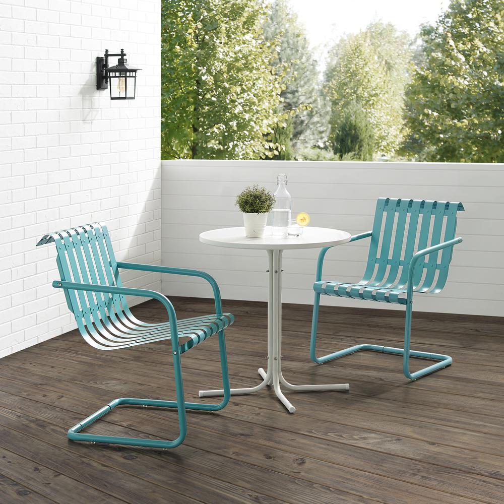 Gracie 3Pc Outdoor Metal Bistro Set Pastel Blue Satin/White Satin - Bistro Table & 2 Armchairs. Picture 2