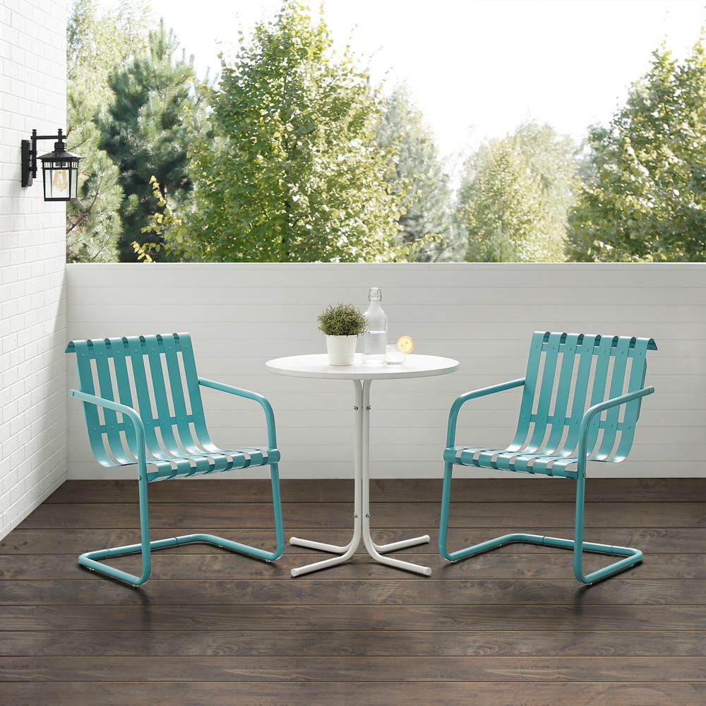 Gracie 3Pc Outdoor Metal Bistro Set Pastel Blue Satin/White Satin - Bistro Table & 2 Armchairs. Picture 1