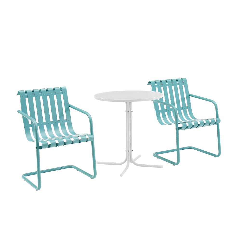 Gracie 3Pc Outdoor Metal Bistro Set Pastel Blue Satin/White Satin - Bistro Table & 2 Armchairs. Picture 7