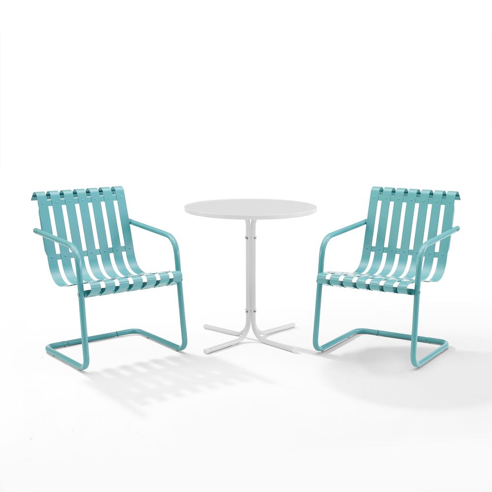 Gracie 3Pc Outdoor Metal Bistro Set Pastel Blue Satin/White Satin - Bistro Table & 2 Armchairs. Picture 9