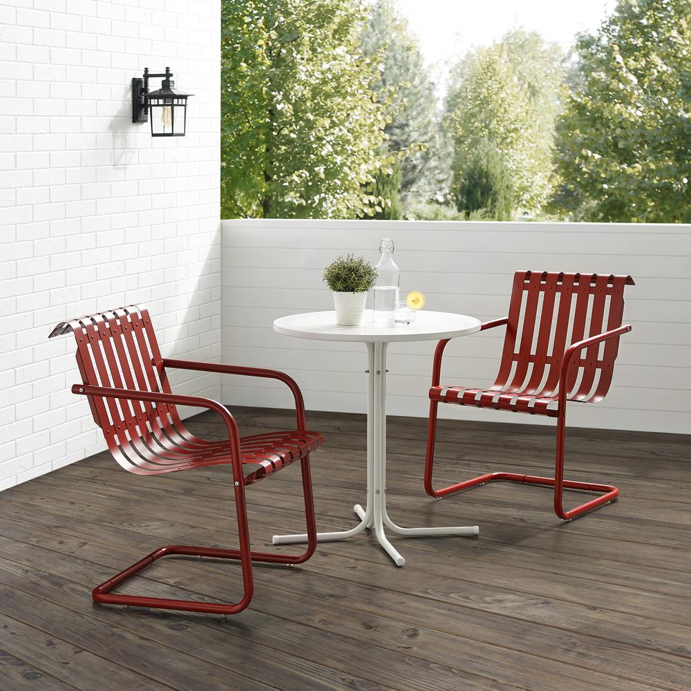 Gracie 3Pc Outdoor Metal Bistro Set Dark Red  Satin/White Satin - Bistro Table & 2 Armchairs. Picture 2
