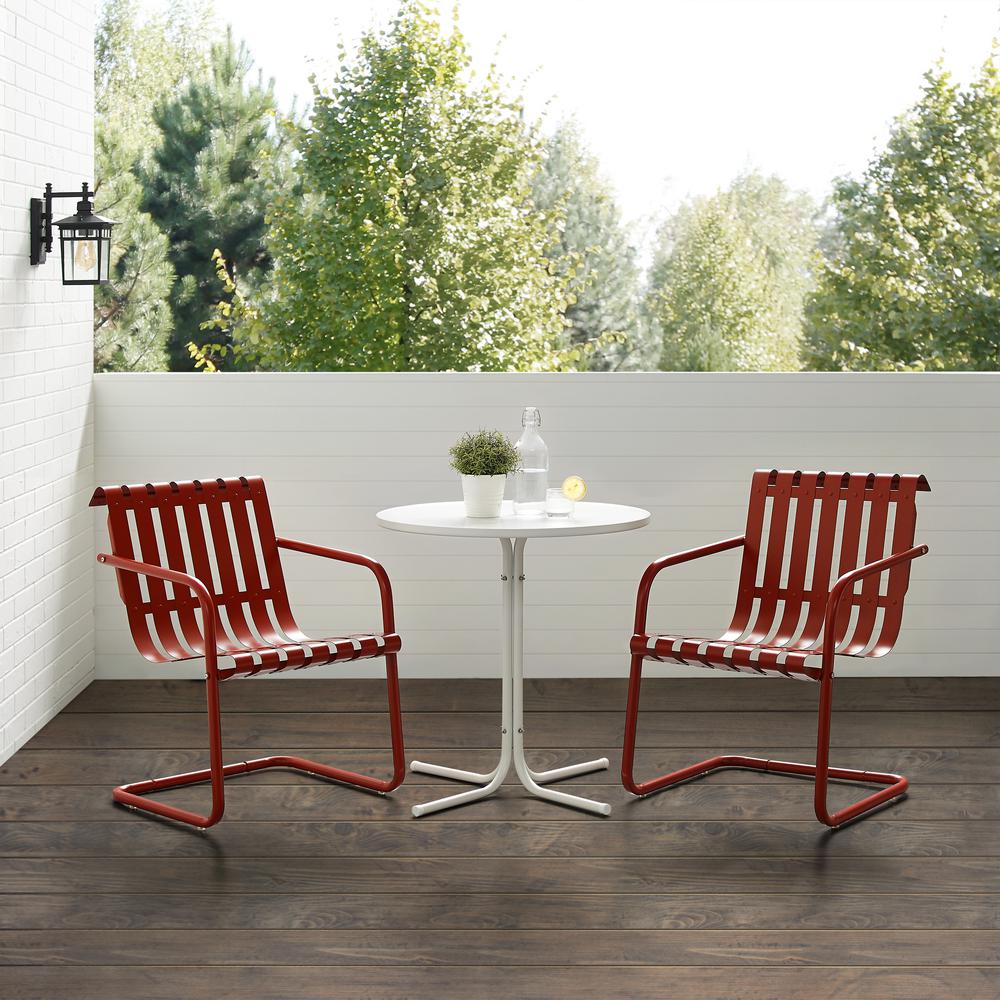 Gracie 3Pc Outdoor Metal Bistro Set Dark Red  Satin/White Satin - Bistro Table & 2 Armchairs. The main picture.