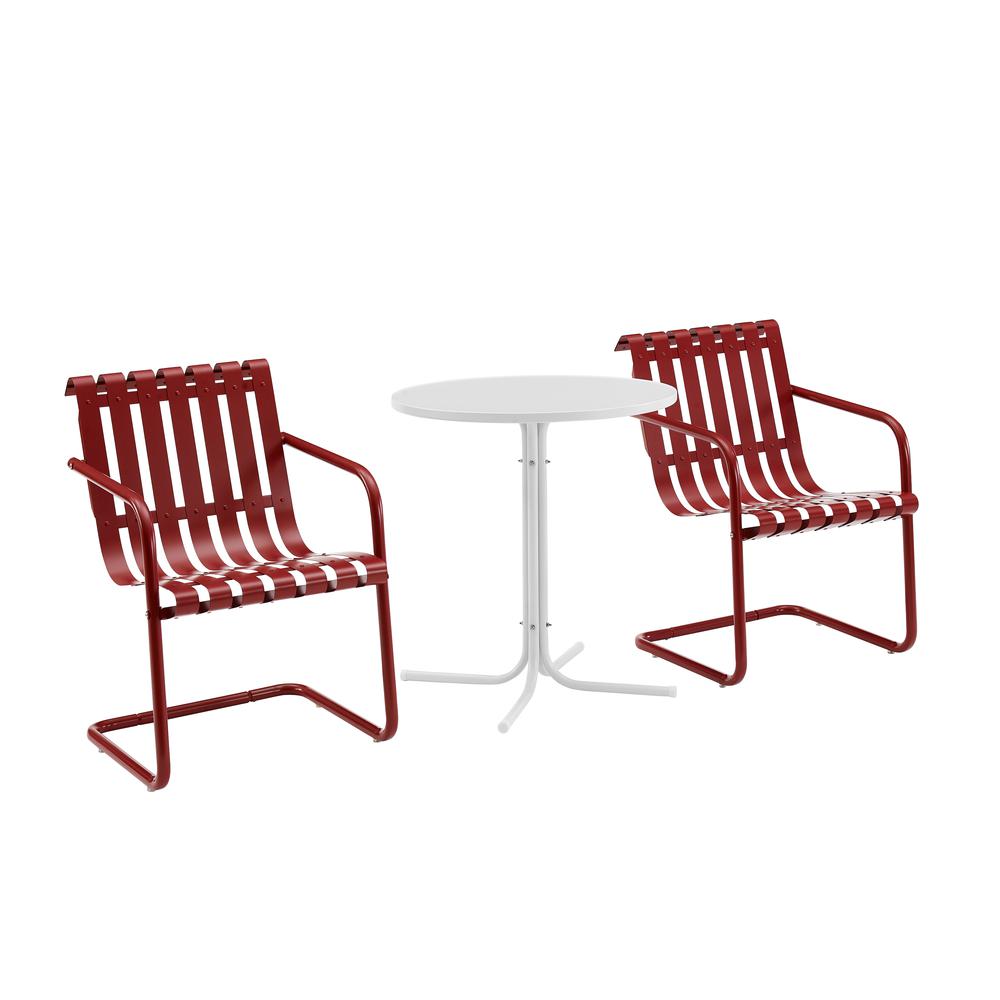 Gracie 3Pc Outdoor Metal Bistro Set Dark Red  Satin/White Satin - Bistro Table & 2 Armchairs. Picture 6
