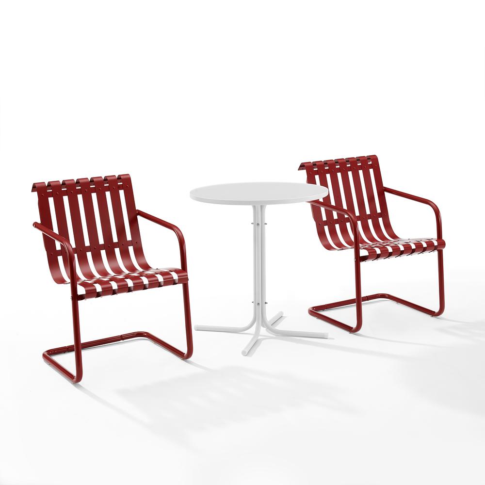 Gracie 3Pc Outdoor Metal Bistro Set Dark Red  Satin/White Satin - Bistro Table & 2 Armchairs. Picture 7