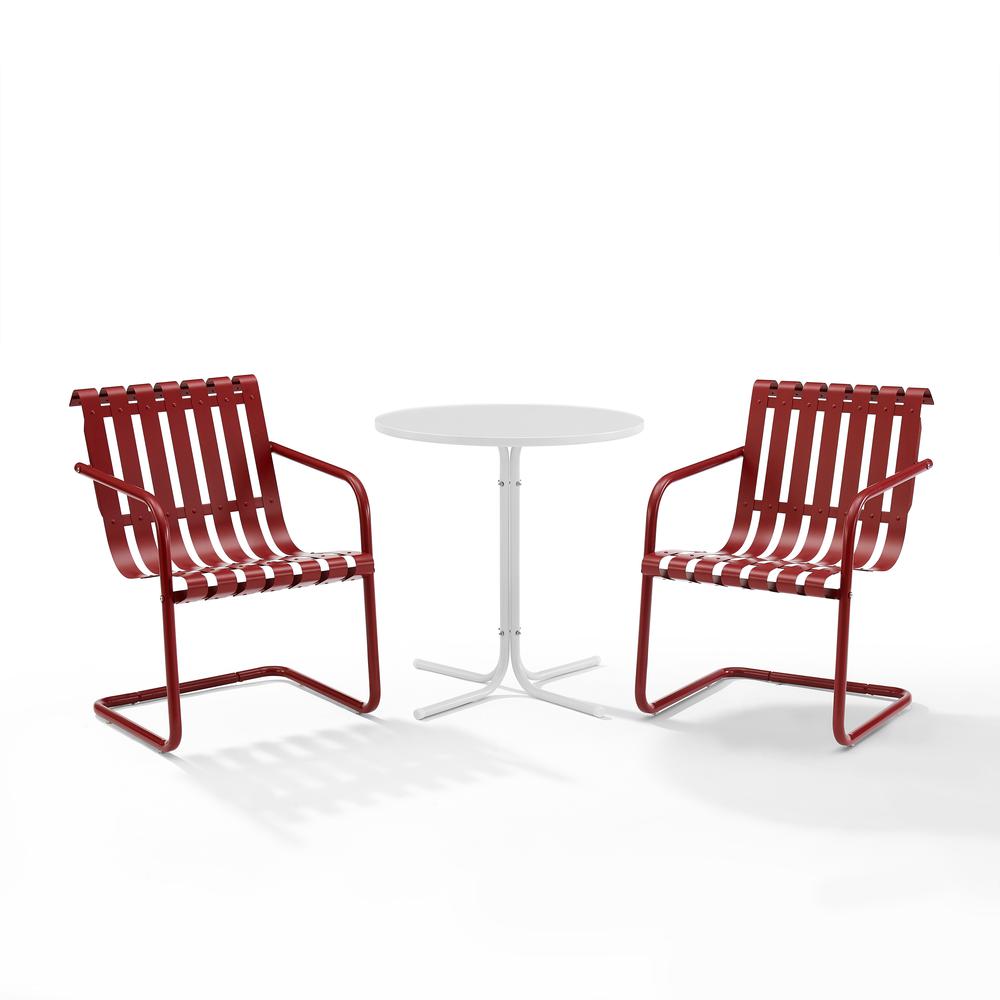 Gracie 3Pc Outdoor Metal Bistro Set Dark Red  Satin/White Satin - Bistro Table & 2 Armchairs. Picture 9