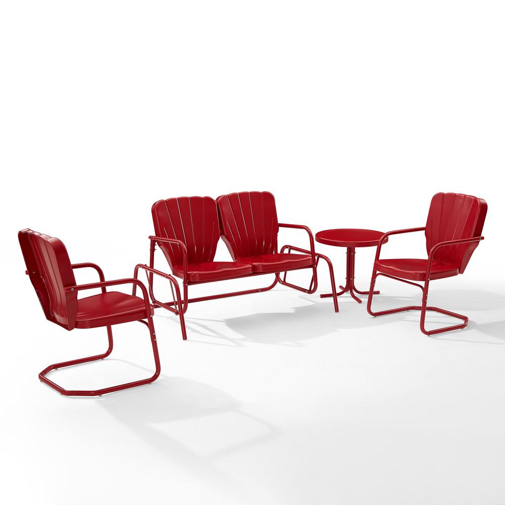Ridgeland 4Pc Outdoor Metal Conversation Set Bright Red Gloss - Loveseat Glider, Side Table, & 2 Armchairs. Picture 1