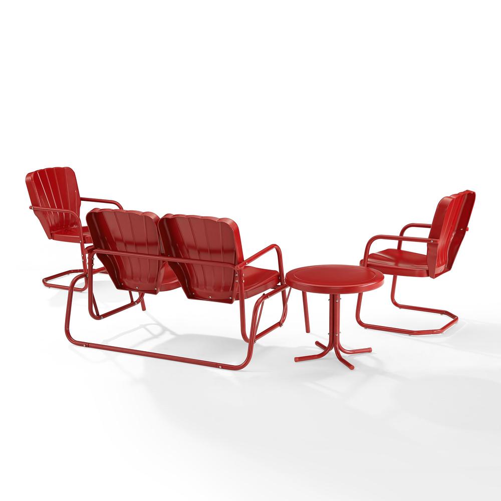 Ridgeland 4Pc Outdoor Metal Conversation Set Bright Red Gloss - Loveseat Glider, Side Table, & 2 Armchairs. Picture 3