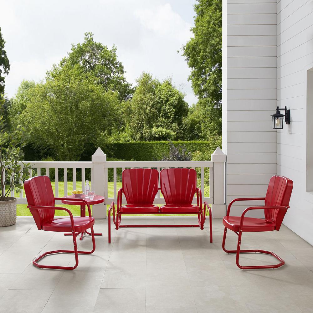 Ridgeland 4Pc Outdoor Metal Conversation Set Bright Red Gloss - Loveseat Glider, Side Table, & 2 Armchairs. Picture 5