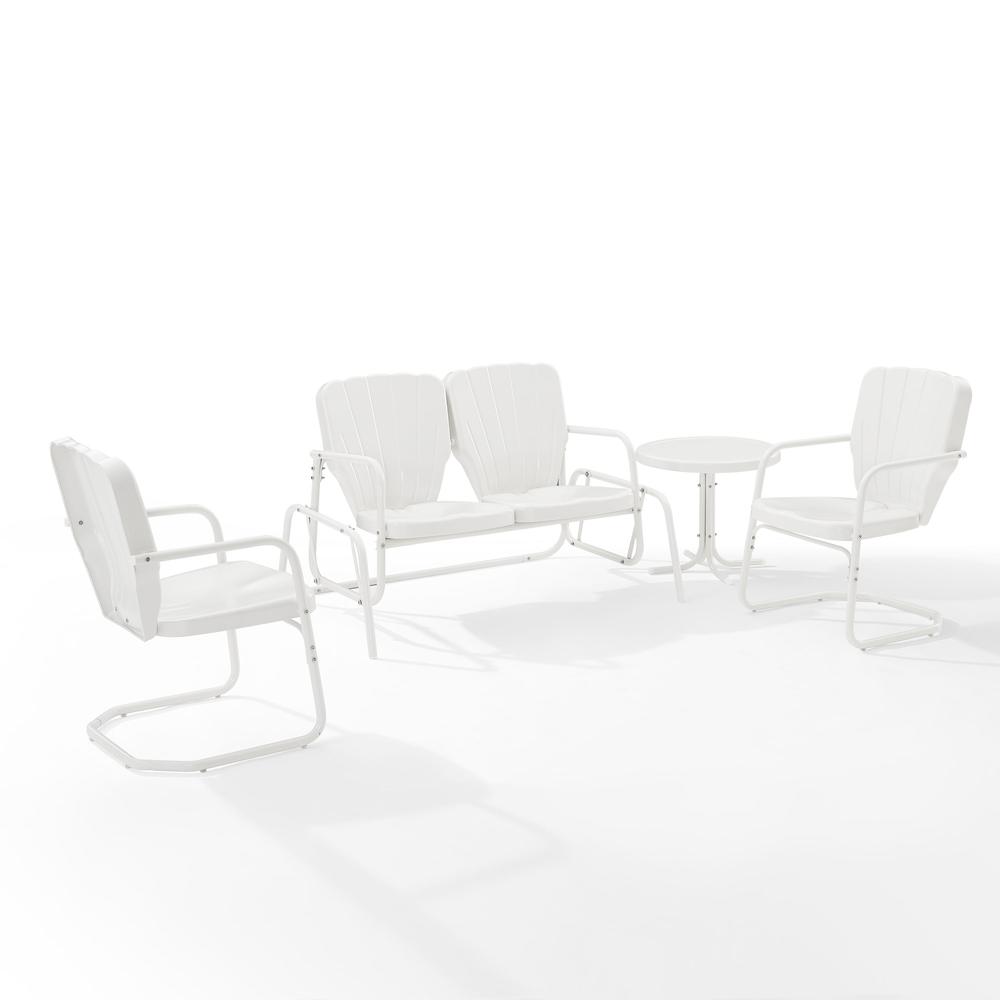 Ridgeland 4Pc Outdoor Metal Conversation Set White Gloss - Loveseat Glider, Side Table, & 2 Armchairs. The main picture.