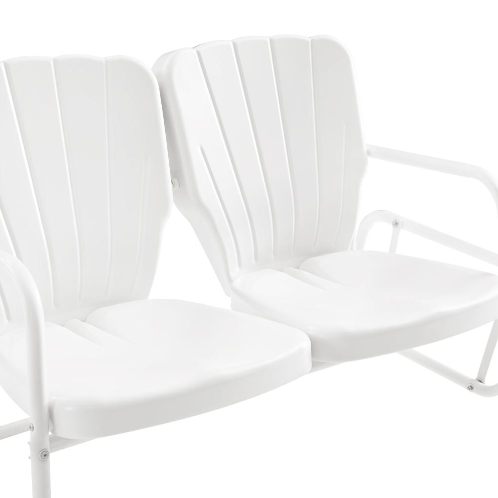 Ridgeland 4Pc Outdoor Metal Conversation Set White Gloss - Loveseat Glider, Side Table, & 2 Armchairs. Picture 4