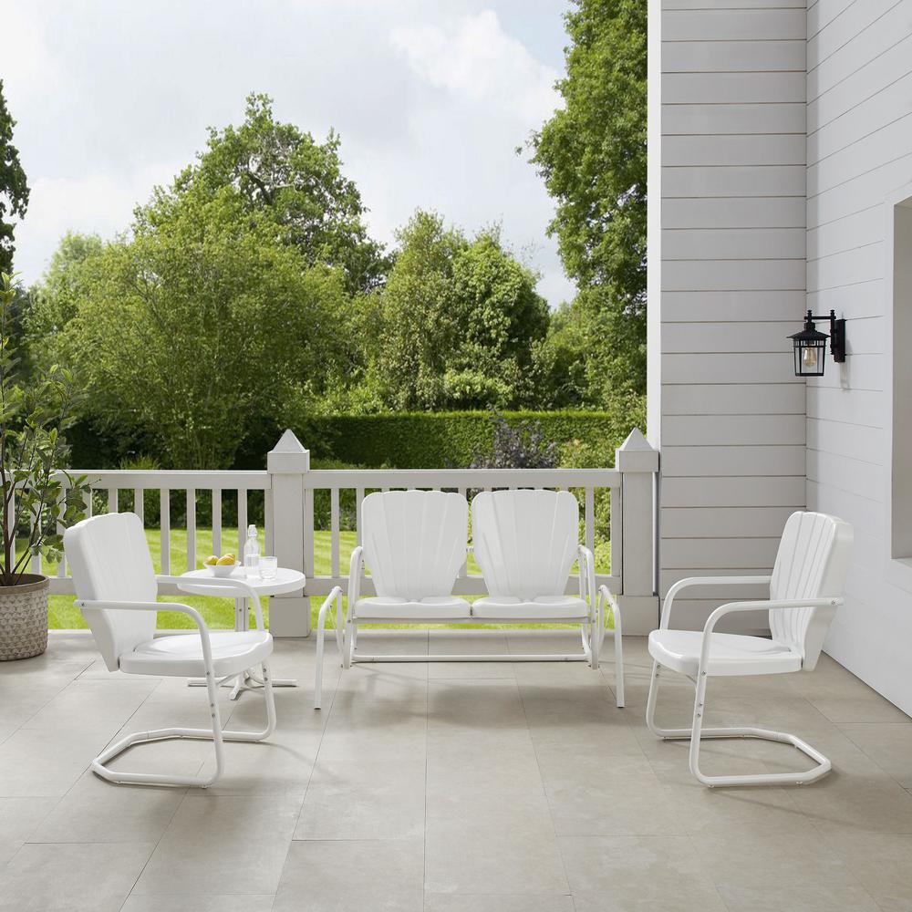 Ridgeland 4Pc Outdoor Metal Conversation Set White Gloss - Loveseat Glider, Side Table, & 2 Armchairs. Picture 5