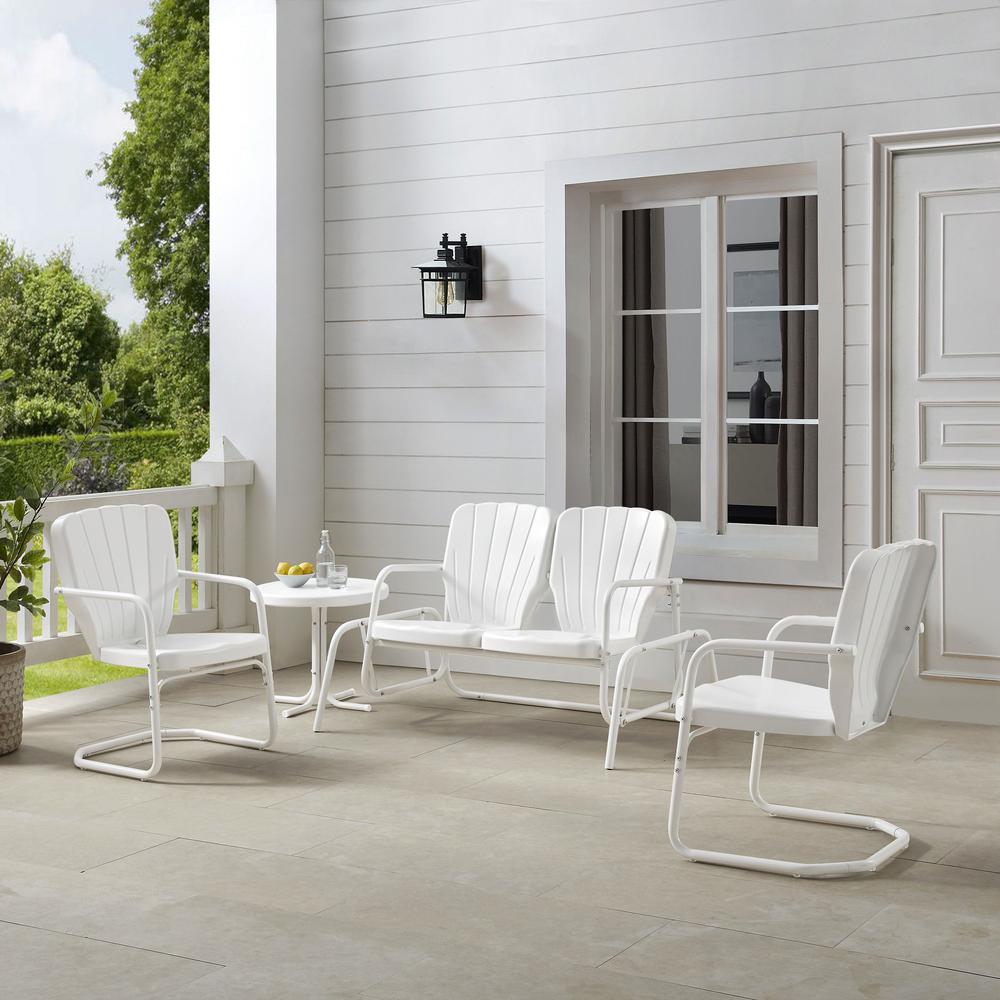Ridgeland 4Pc Outdoor Metal Conversation Set White Gloss - Loveseat Glider, Side Table, & 2 Armchairs. Picture 6