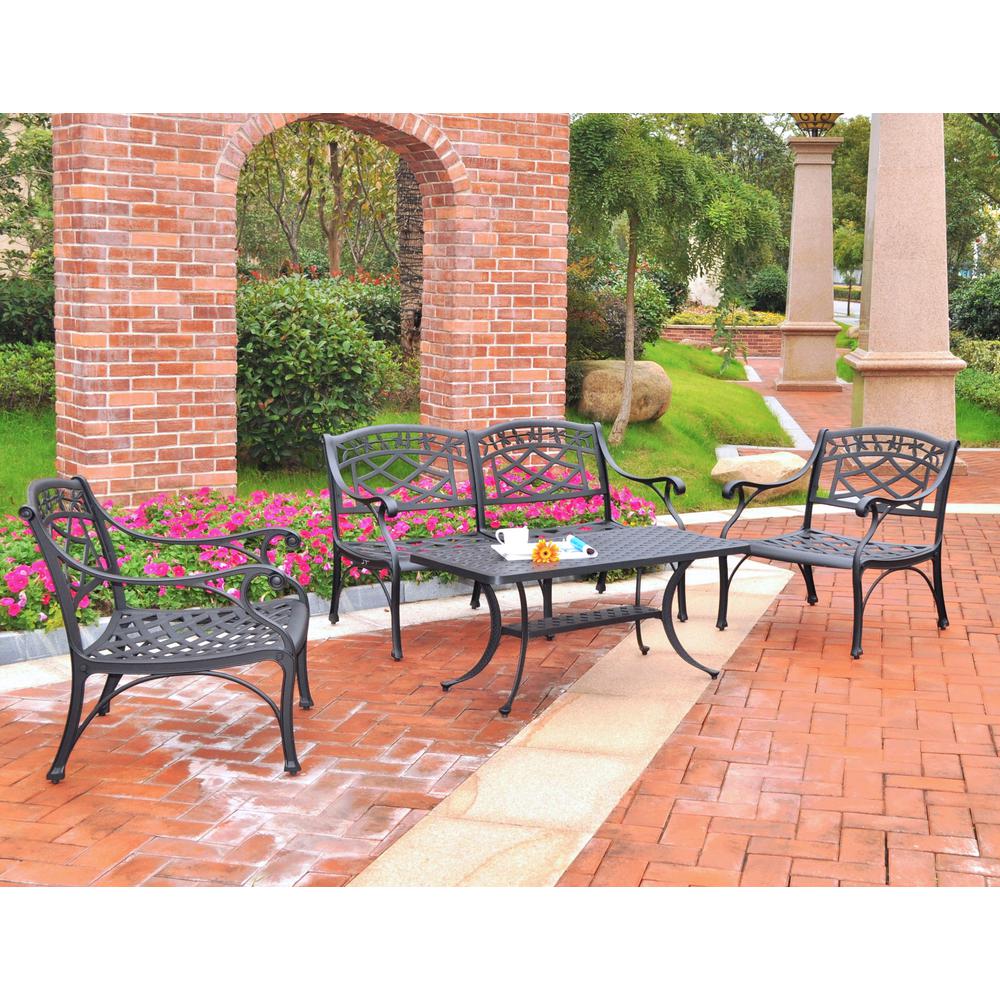Sedona 4Pc Outdoor Conversation Set Black - Loveseat, 2 Club Chairs, Coffee Table. Picture 1