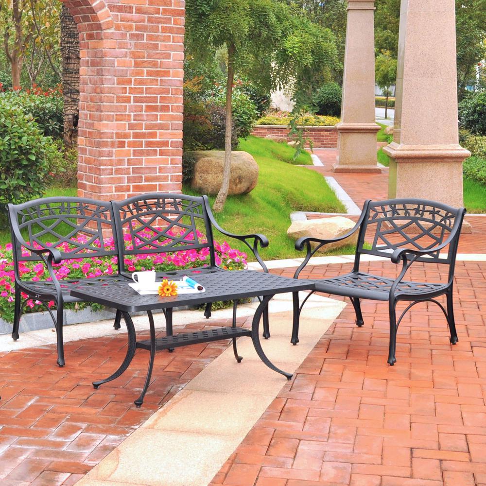 Sedona 3Pc Outdoor Conversation Set Black - Loveseat, Club Chair, Coffee Table. The main picture.
