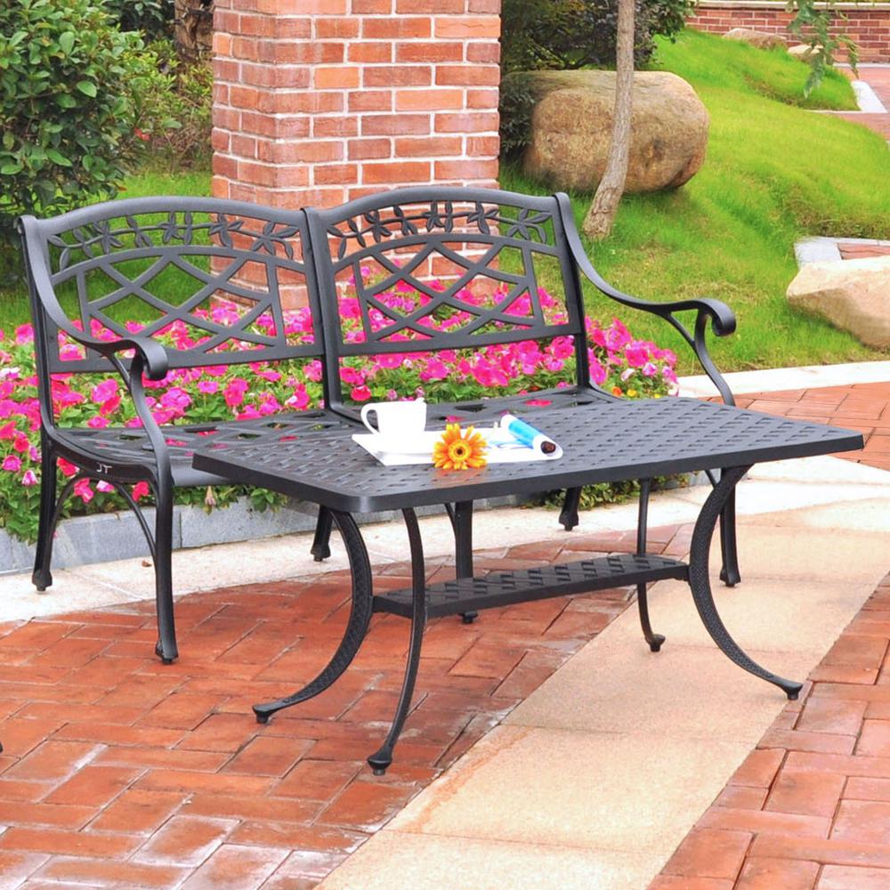 Sedona 2Pc Outdoor Chat Set Black - Loveseat, Cocktail Table. Picture 1