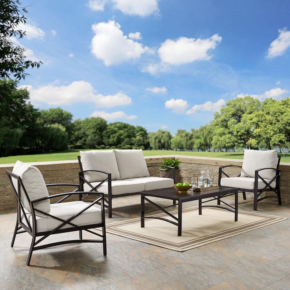 Kaplan 4Pc Outdoor Conversation Set Oatmeal/Oil Rubbed Bronze - Loveseat, Two Chairs, Coffee Table. Picture 2