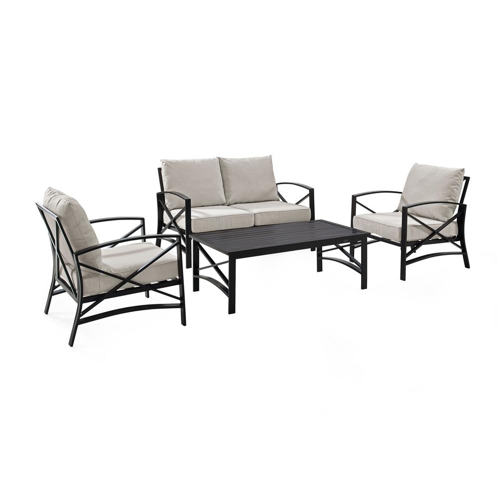 Kaplan 4Pc Outdoor Conversation Set Oatmeal/Oil Rubbed Bronze - Loveseat, Two Chairs, Coffee Table. Picture 4