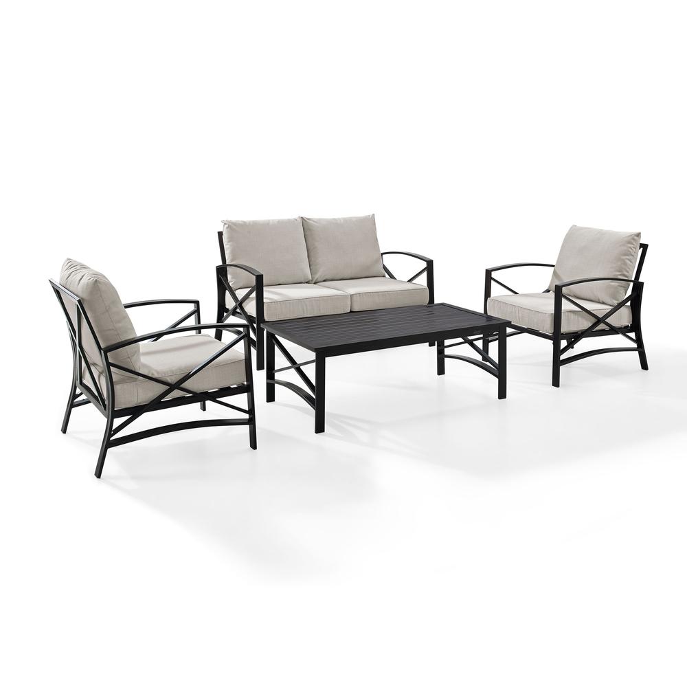 Kaplan 4Pc Outdoor Conversation Set Oatmeal/Oil Rubbed Bronze - Loveseat, Two Chairs, Coffee Table. Picture 1
