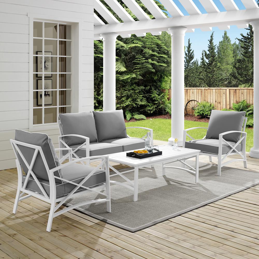 Kaplan 4Pc Outdoor Metal Conversation Set Gray/White - Loveseat, Coffee Table, &Two Chairs. Picture 2