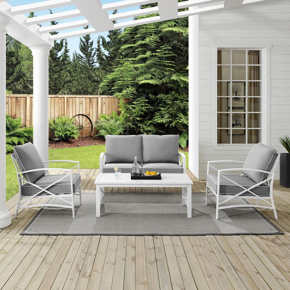 Kaplan 4Pc Outdoor Conversation Set Gray/White - Loveseat, Two Chairs, Coffee Table. Picture 3