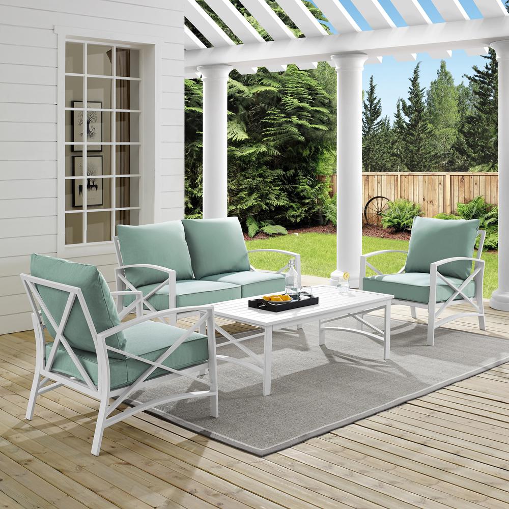 Kaplan 4Pc Outdoor Conversation Set Mist/White - Loveseat, Two Chairs, Coffee Table. Picture 2