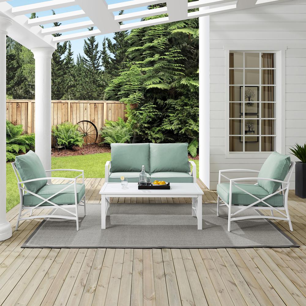 Kaplan 4Pc Outdoor Conversation Set Mist/White - Loveseat, Two Chairs, Coffee Table. Picture 3