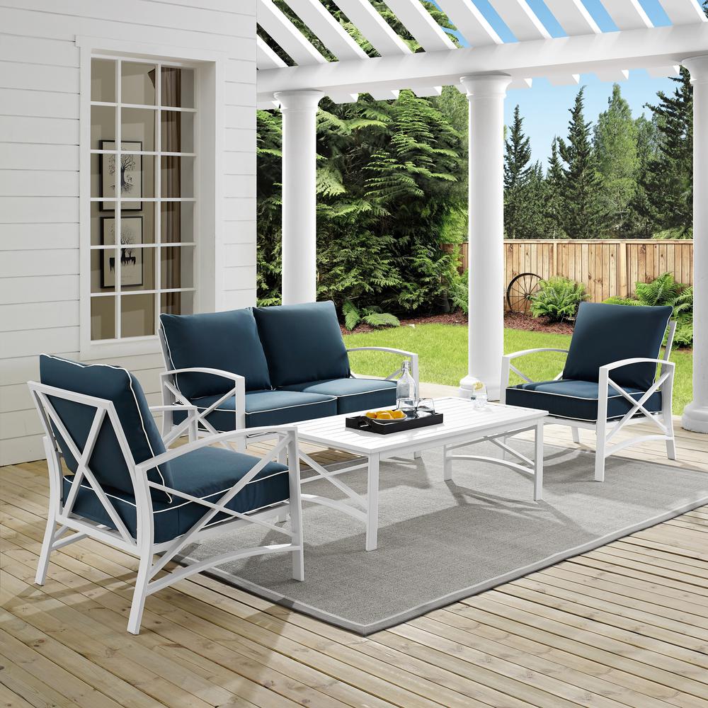 Kaplan 4Pc Outdoor Conversation Set Navy/White - Loveseat, Two Chairs, Coffee Table. Picture 2