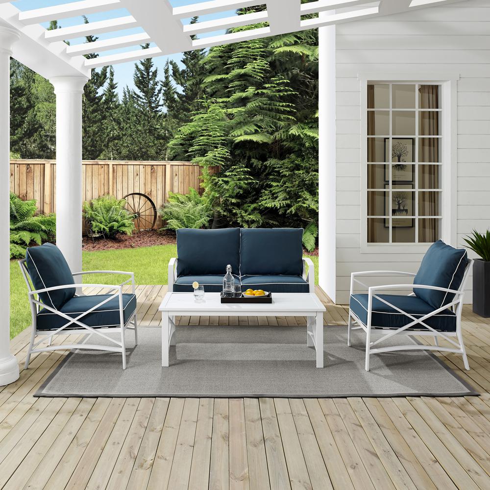 Kaplan 4Pc Outdoor Conversation Set Navy/White - Loveseat, Two Chairs, Coffee Table. Picture 3