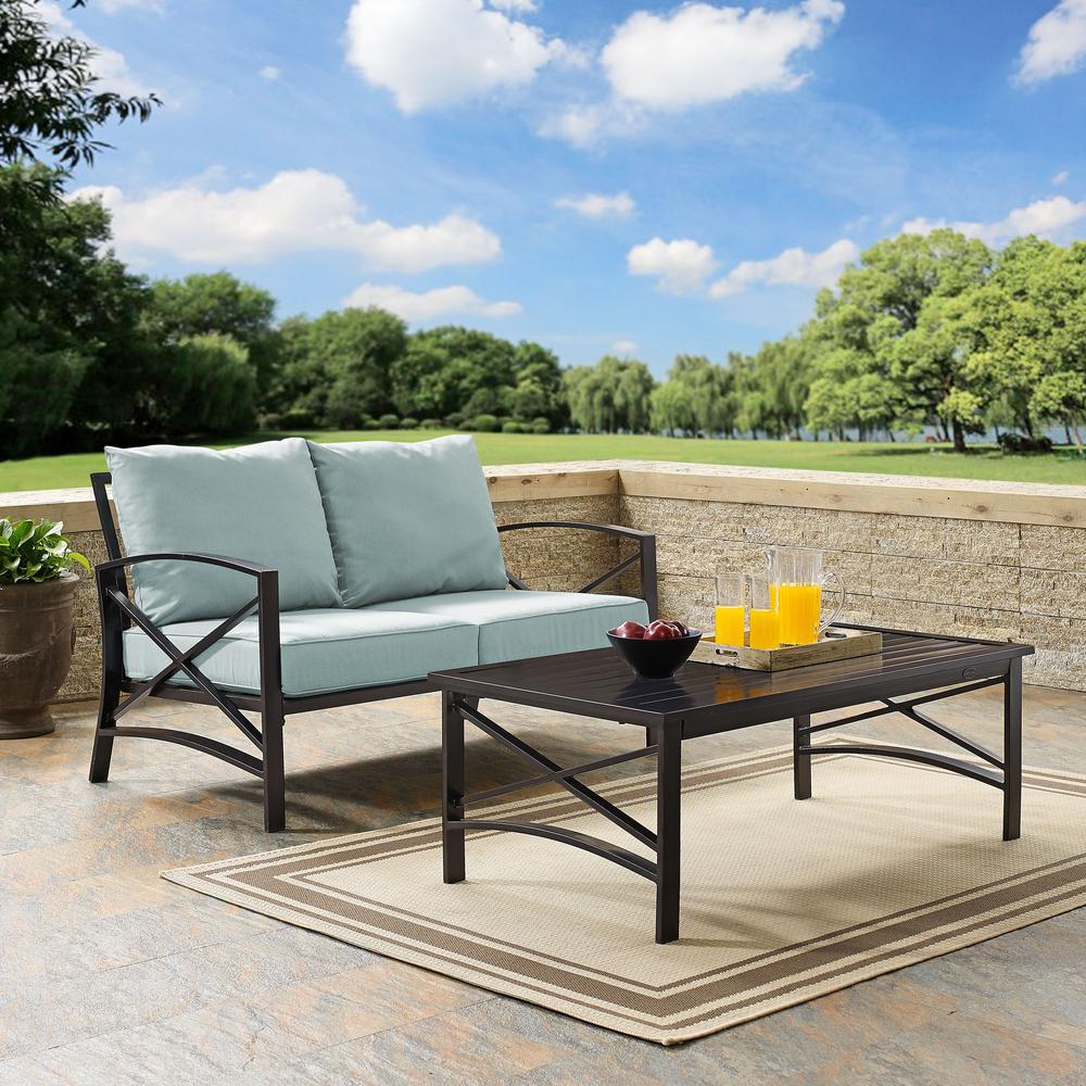 Kaplan 2Pc Outdoor Metal Conversation Set Mist/Oil Rubbed Bronze - Loveseat & Coffee Table. Picture 2