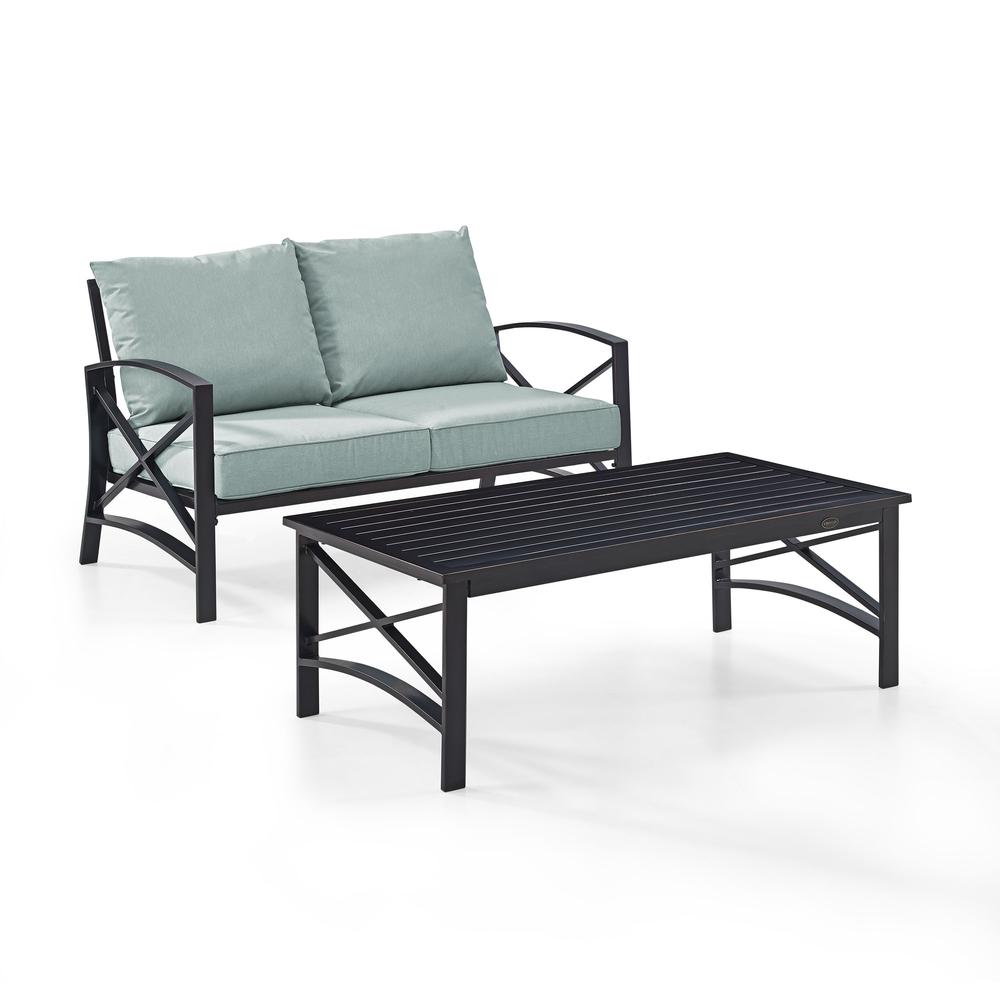 Kaplan 2Pc Outdoor Metal Conversation Set Mist/Oil Rubbed Bronze - Loveseat & Coffee Table. Picture 1