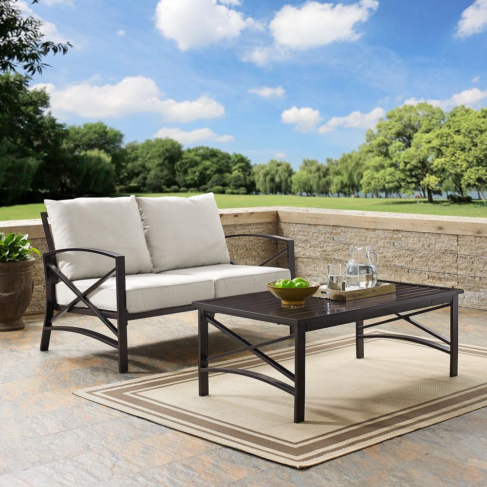 Kaplan 2Pc Outdoor Metal Conversation Set Oatmeal/Oil Rubbed Bronze - Loveseat & Coffee Table. Picture 2