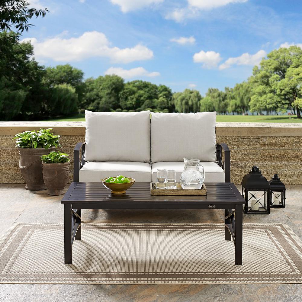 Kaplan 2Pc Outdoor Metal Conversation Set Oatmeal/Oil Rubbed Bronze - Loveseat & Coffee Table. Picture 3